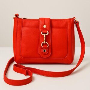 Vibrant Red Faux Leather Crossbody Bag with Buckle Detail – Everyday Shoulder Pu